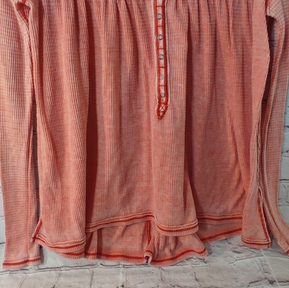 We The Free Kai Babydoll Red Henley Large Boho Waffle Tunic - Picture 7 of 13